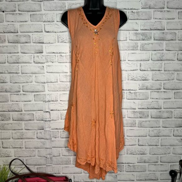 IN GEAR Boho Hippie Beach Sundress Coverup, Peach OS Free Size L - 2X - Picture 1 of 5